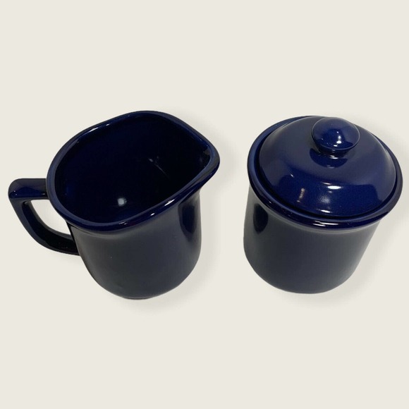 Newcor Stoneware Sugar And Creamer Set Cobalt Blue China Mid Century Modern - Picture 2 of 12